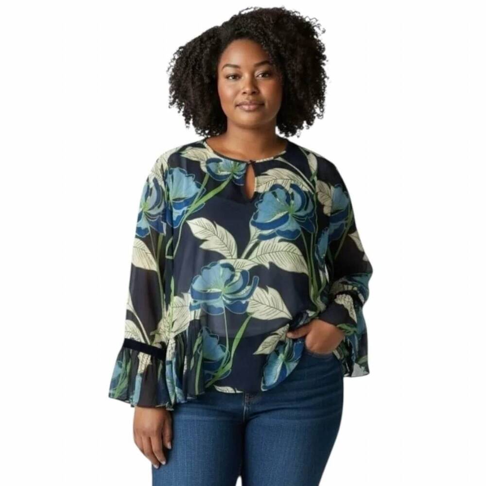 NEW COOPER 9 coming into focus sheer floral top in navy